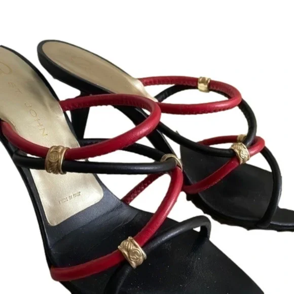 St. John leather mules strappy calypso navy red gold monogram - Picture 6 of 16